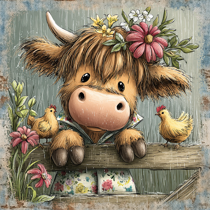 Floral Cow Sign, DECOE-5417, Sign For Wreath, 10x10" Metal Sign