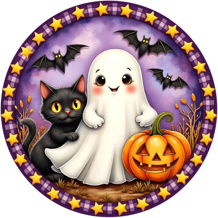 Ghost Halloween Sign, DECOE-5469-DH, Sign For Wreath, 18" Door Hanger