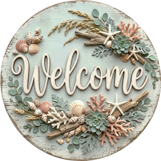 Beach Welcome, Nautical Sign, DECOE-5470-DH, Sign For Wreath, 18" Door Hanger