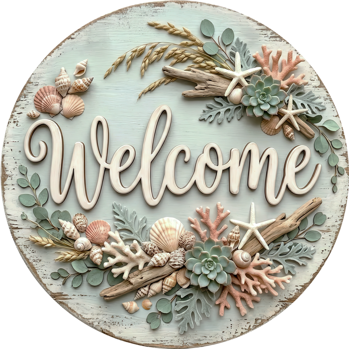 Beach Welcome, Nautical Sign, DECOE-5470-DH, Sign For Wreath, 18" Door Hanger