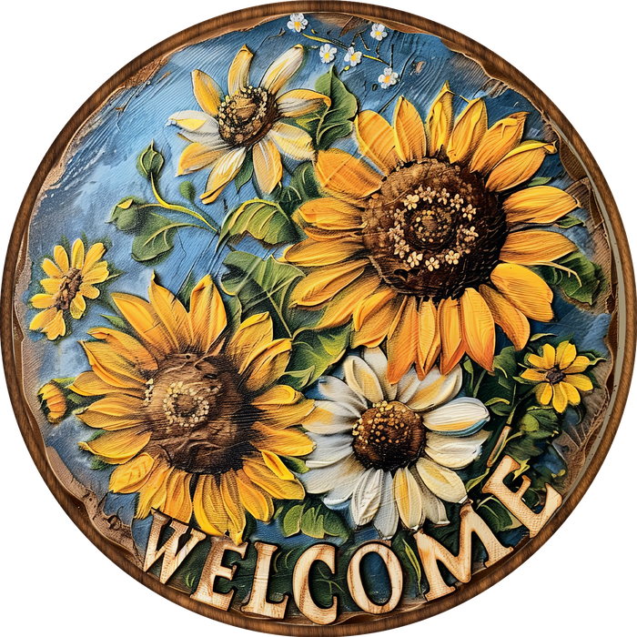 Sunflower Welcome Sign, DECOE-5472-DH, Sign For Wreath, 18" Door Hanger