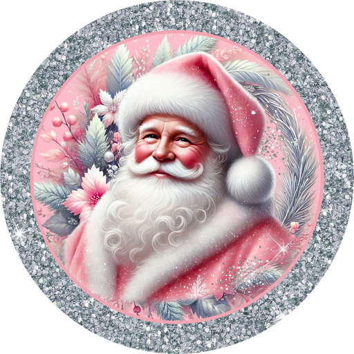 Pink Santa Sign, DECOE-5478-DH, Sign For Wreath, 18" Door Hanger