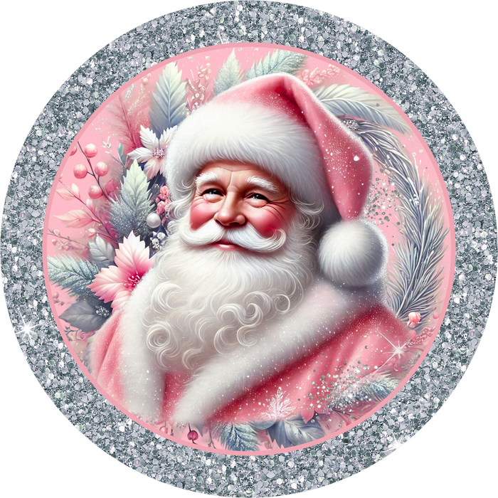 Pink Santa Sign, DECOE-5478-DH, Sign For Wreath, 18" Door Hanger