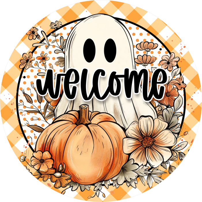 Falloween Welcome Sign, DECOE-5480-DH, Sign For Wreath, 18" Door Hanger