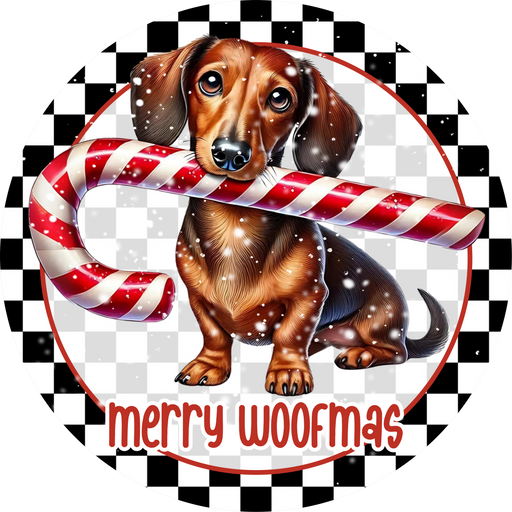 Merry Woofmas, Dachshund Sign, DECOE-5481-DH, Sign For Wreath, 18" Door Hanger