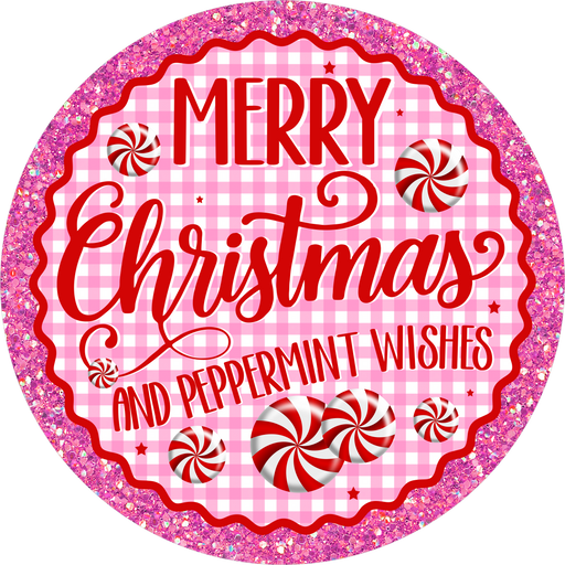 Merry Christmas, Pink Peppermint, DECOE-5484-DH, Sign For Wreath, 18" Door Hanger