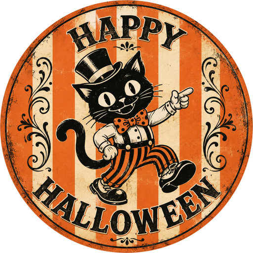 Vintage Cat Halloween Sign, DECOE-5488-DH, Sign For Wreath, 18" Door Hanger
