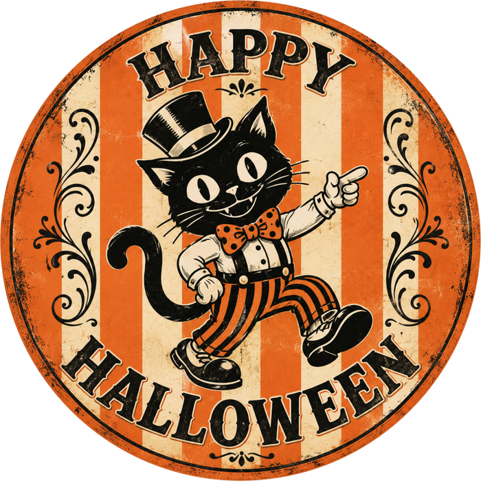 Vintage Cat Halloween Sign, DECOE-5488-DH, Sign For Wreath, 18" Door Hanger