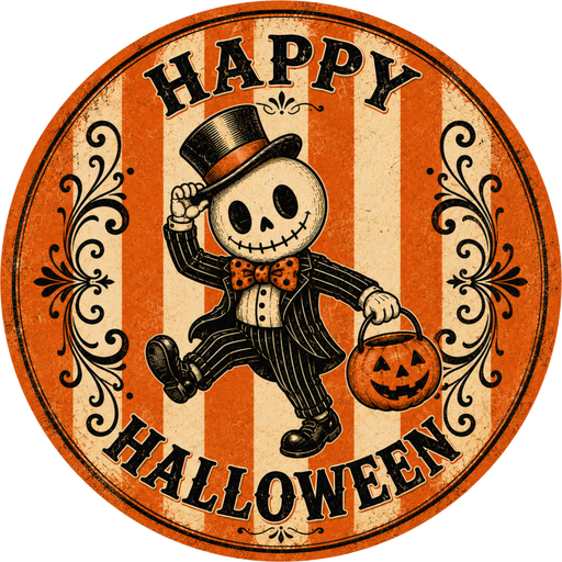 Vintage Skeleton Halloween Sign, DECOE-5489-DH, Sign For Wreath, 18" Door Hanger