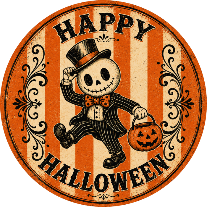Vintage Skeleton Halloween Sign, DECOE-5489-DH, Sign For Wreath, 18" Door Hanger