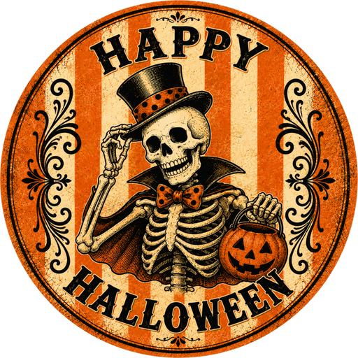 Vintage Skeleton Halloween Sign, DECOE-5490-DH, Sign For Wreath, 18" Door Hanger