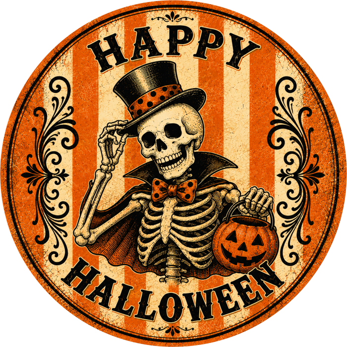 Vintage Skeleton Halloween Sign, DECOE-5490-DH, Sign For Wreath, 18" Door Hanger