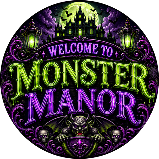 Monster Manor Sign, Halloween Sign, DECOE-5497-DH, Sign For Wreath, 18" Door Hanger