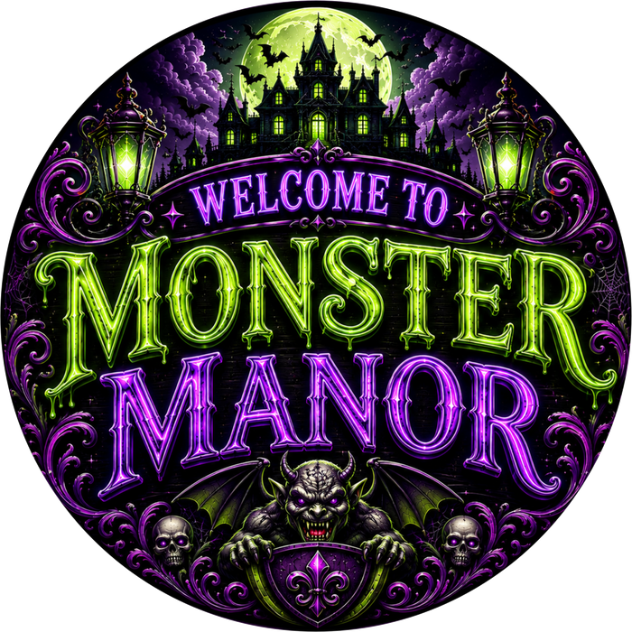 Monster Manor Sign, Halloween Sign, DECOE-5497-DH, Sign For Wreath, 18" Door Hanger