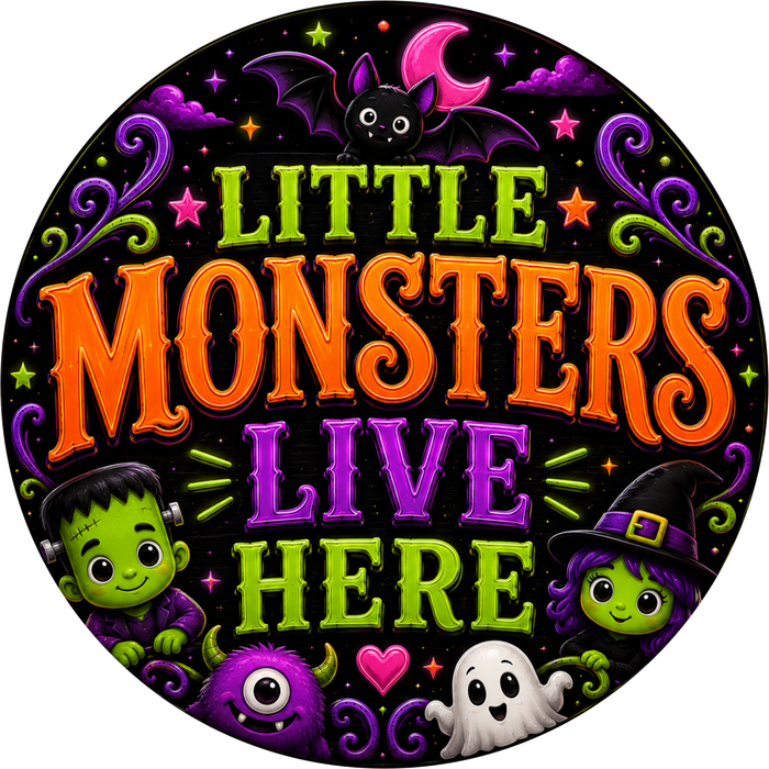 Little Monsters Live Here, Halloween Sign, DECOE-5499-DH, Sign For Wreath, 18" Door Hanger