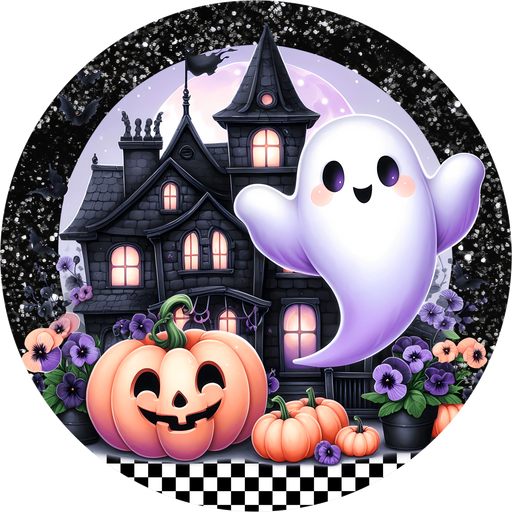 Halloween Sign, Cute Ghost, DECOE-5504-DH, Sign For Wreath, 18" Door Hanger