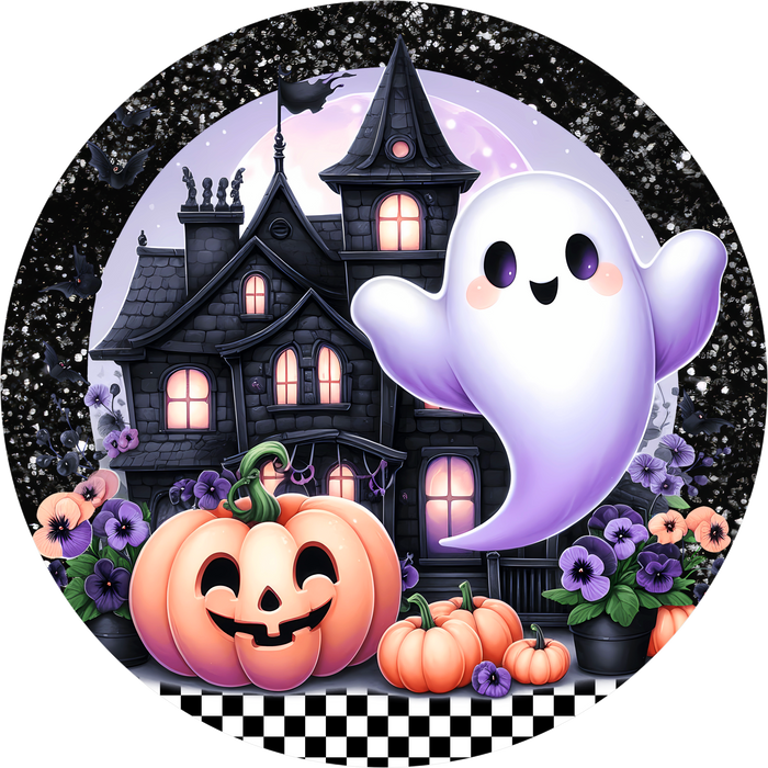 Halloween Sign, Cute Ghost, DECOE-5504-DH, Sign For Wreath, 18" Door Hanger