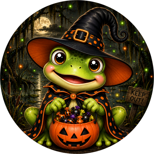 Halloween Frog Sign, DECOE-5511-DH, Sign For Wreath, 18" Door Hanger