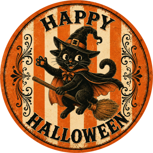Vintage Halloween, Cat Sign, DECOE-5512-DH, Sign For Wreath, 18" Door Hanger