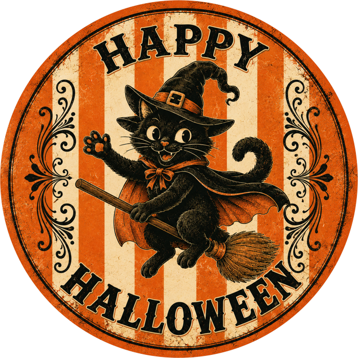 Vintage Halloween, Cat Sign, DECOE-5512-DH, Sign For Wreath, 18" Door Hanger