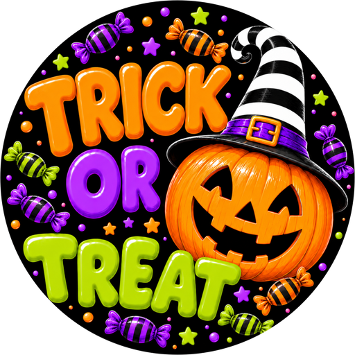 Trick or Treat Sign, Halloween Sign, DECOE-5513-DH, Sign For Wreath, 18" Door Hanger
