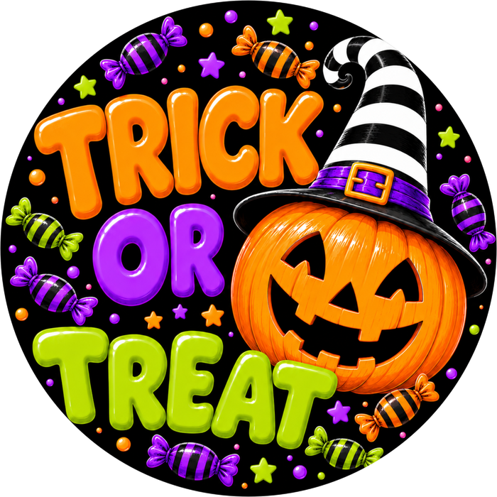 Trick or Treat Sign, Halloween Sign, DECOE-5513-DH, Sign For Wreath, 18" Door Hanger