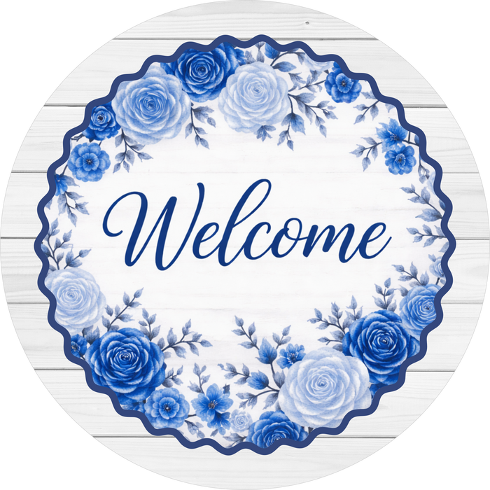 Blue Sign, Welcome Sign, DECOE-5520-DH, Sign For Wreath, 18" Door Hanger