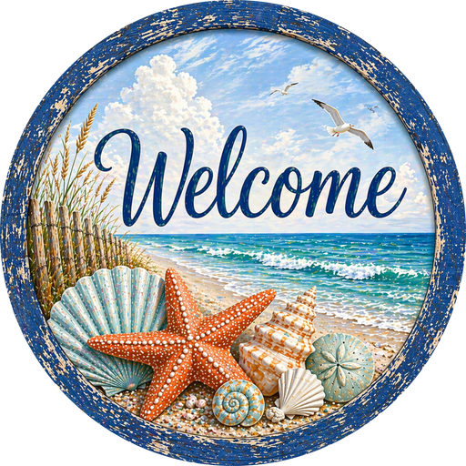 Beach Sign, Welcome Sign, DECOE-5526-DH, Sign For Wreath, 18" Door Hanger