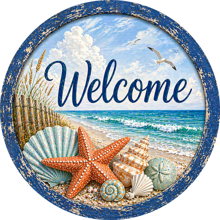 Beach Sign, Welcome Sign, DECOE-5526-DH, Sign For Wreath, 18" Door Hanger