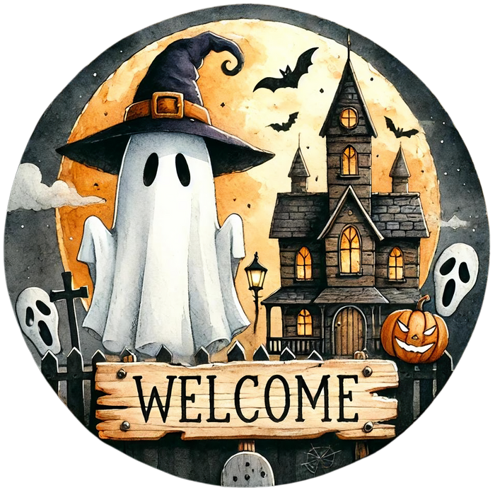 Halloween Sign, Welcome Sign, DECOE-5527-DH, Sign For Wreath, 18" Door Hanger