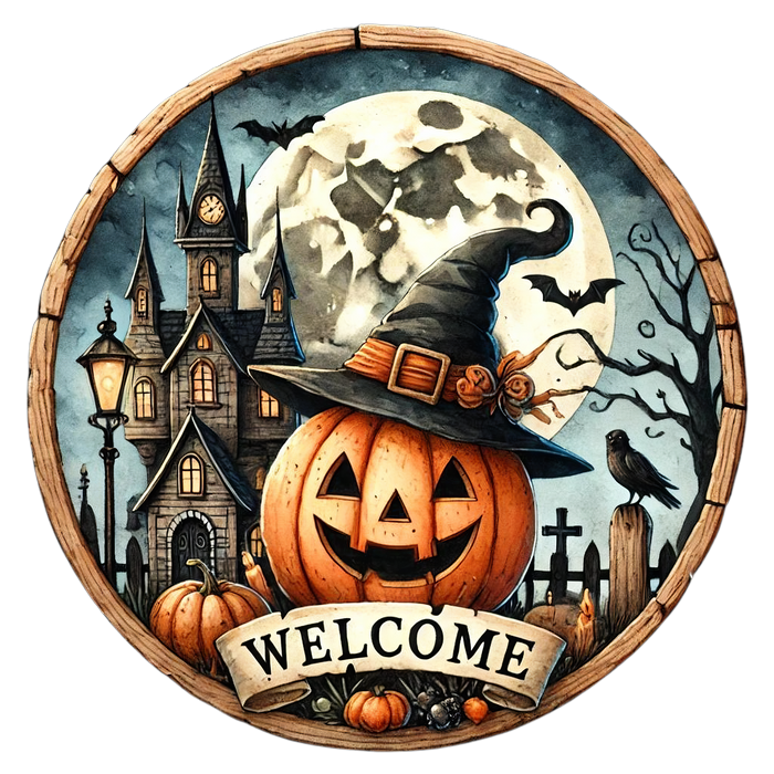 Halloween Sign, Welcome Sign, DECOE-5528-DH, Sign For Wreath, 18" Door Hanger
