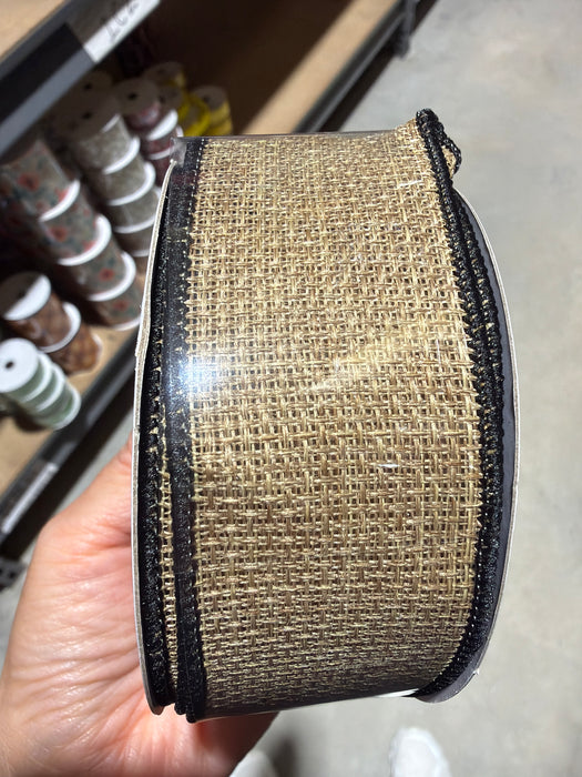 1.5"X10Yd Cross Royal Burlap Light Brown/Black RG1275T8
