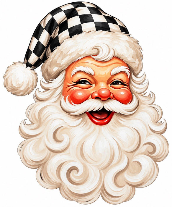 Vintage Santa Face Black and White Check Hat, DBJ-W-0123, 14in Sign For Wreath, Wood Wreath Sign