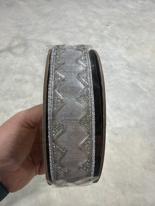 1.5“ x 10yds metallic dupion silver crystal jewel jazzy trim, silver - DecoExchange®
