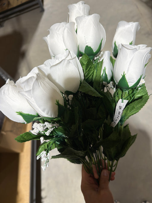 Lg.Rose Bud X 12 W/Gyp Wht 6Dz 45340 - DecoExchange®