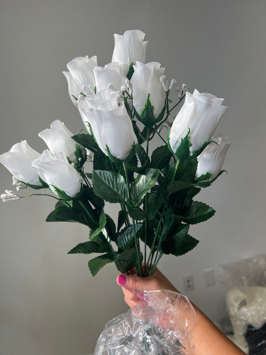 Color Fast Rose Bud Bush X 14 W Gyp H18 314239WT - DecoExchange®