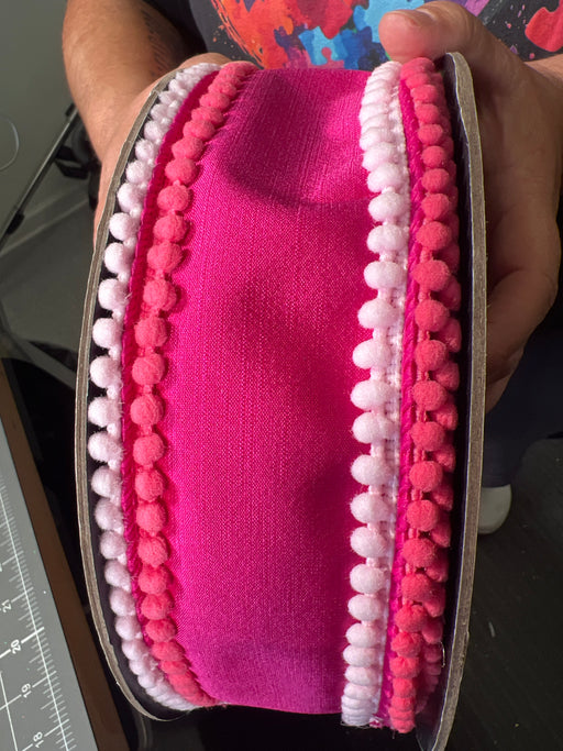 3" X 10Yds Dupion Light Pink Dark Pink Pom Pom Trim, Hot Pink 05-1896 - DecoExchange®