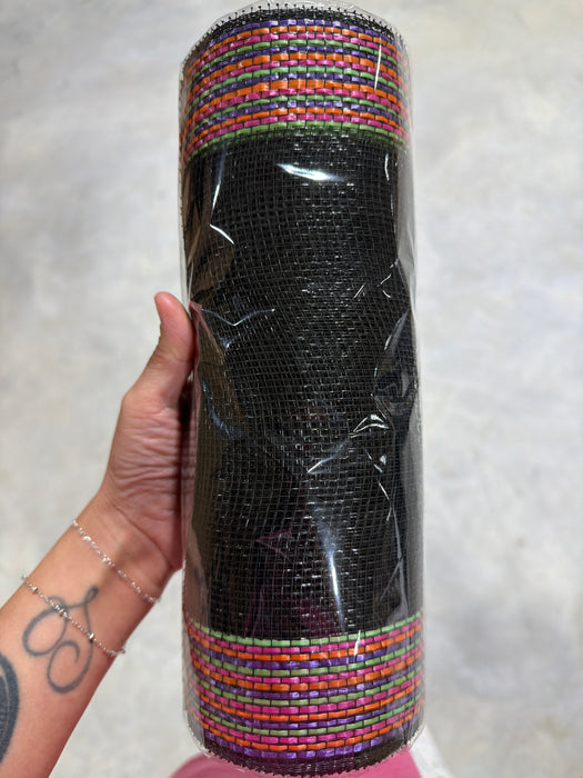 10"X10Yd Border Stripe Mesh Blk/Prpl/Org/Lime/Ht Pink RE8506KX