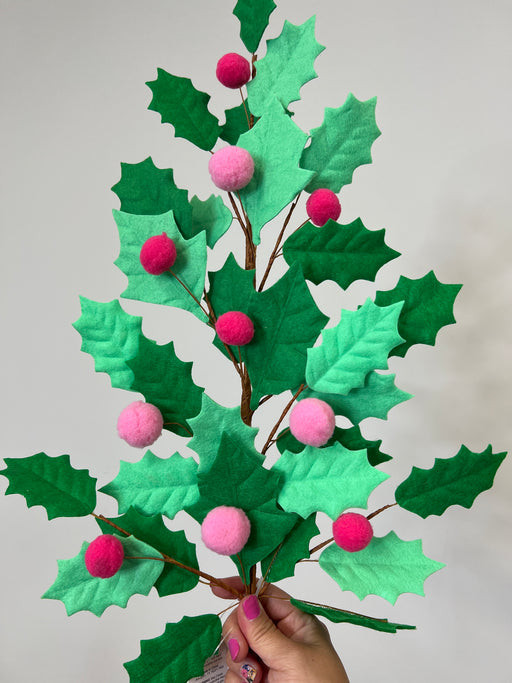 27" Pink Holly Felt Spray F4516722 - DecoExchange®