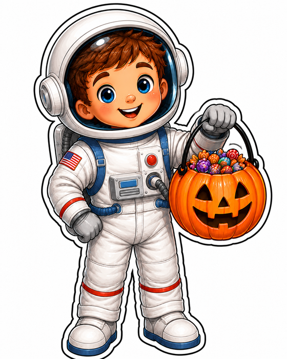 Astronaut Kid Trick or Treat, DBJ-W-0102, 14in Sign For Wreath, Wood Wreath Sign