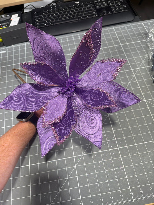 22" Baroque Velvet w/Glitter Poinsettia Stem Violet MTX73386-VIOL