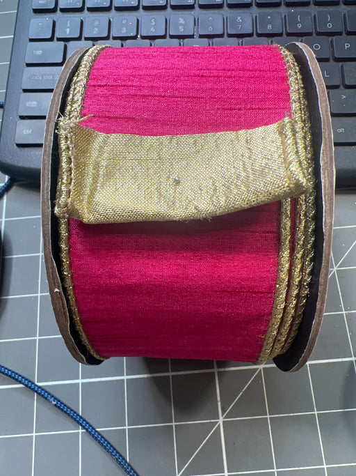 2.5" X 10Yds Slub Dupion Metallic Gold Back, Hot Pink 05-1947 - DecoExchange®