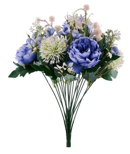 17"L Cabbage Rose/Thistle Bush X18 Blue/Ivory FB194083