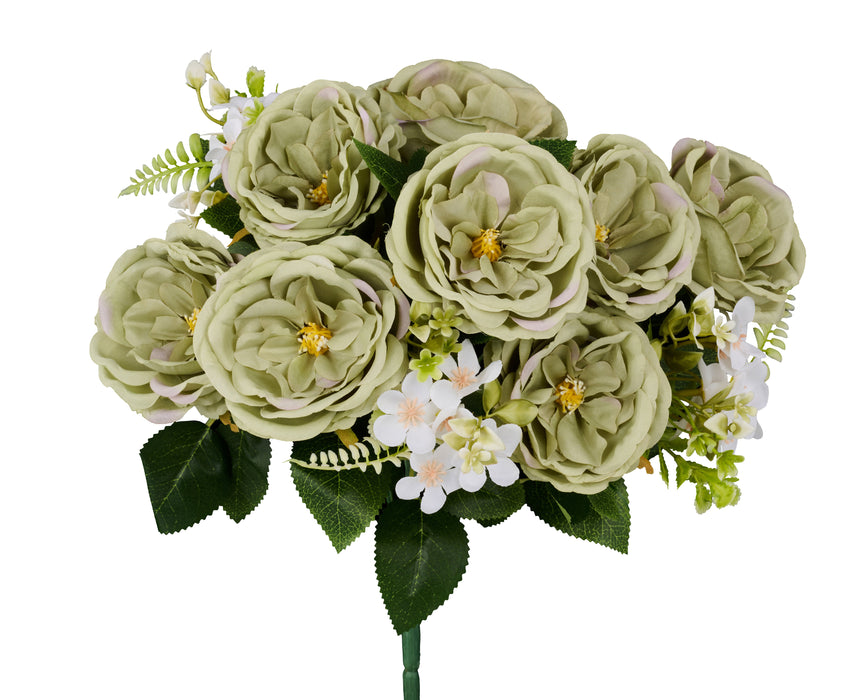 19"L Cabbage Rose/Flower Bush X11 Sage Green FB196234 - DecoExchange