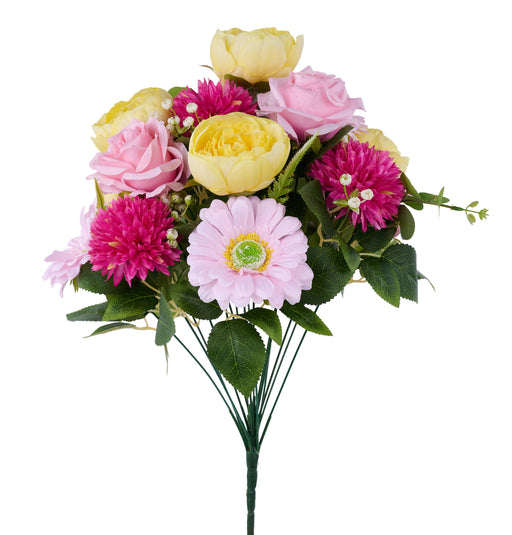 20"L Cabbage Rose/Mum Bush X16 Fsha/Ylw/Lt Pink/Pale Pnk FB198837 - DecoExchange®