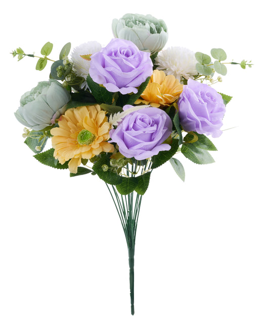 20"L Cabbage Rose/Mum Bush X16 Sage/Yellow/Lavender FB198887 - DecoExchange®