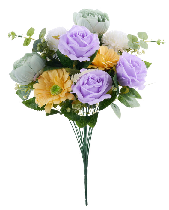 20"L Cabbage Rose/Mum Bush X16 Sage/Yellow/Lavender FB198887 - DecoExchange®