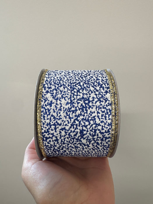 2.5"X10Yd Snow Glitter White/Royal Blue/Gold RGF181425 - DecoExchange®