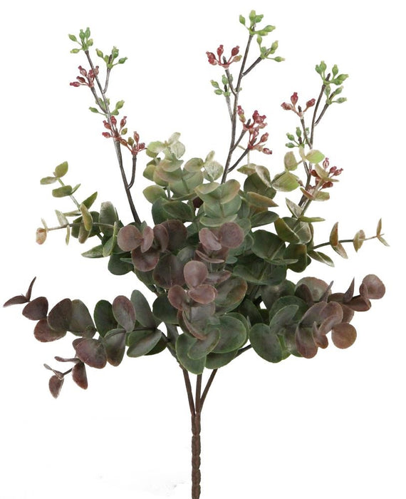 11"L Plastic Mini Eucalyptus Bush Olive Green/Burgundy FG551447