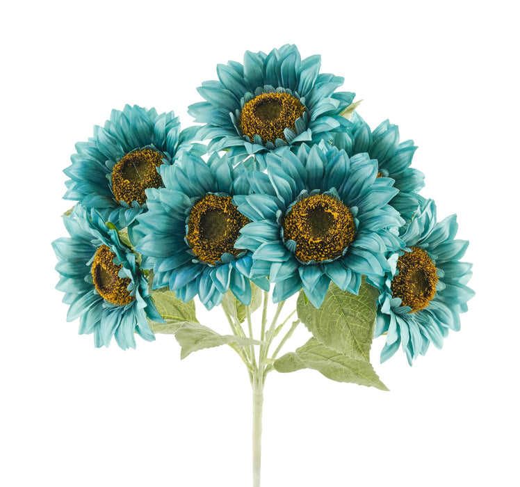 17"L Sunflower Bush X 7 Light Teal/Dark Teal FN164737